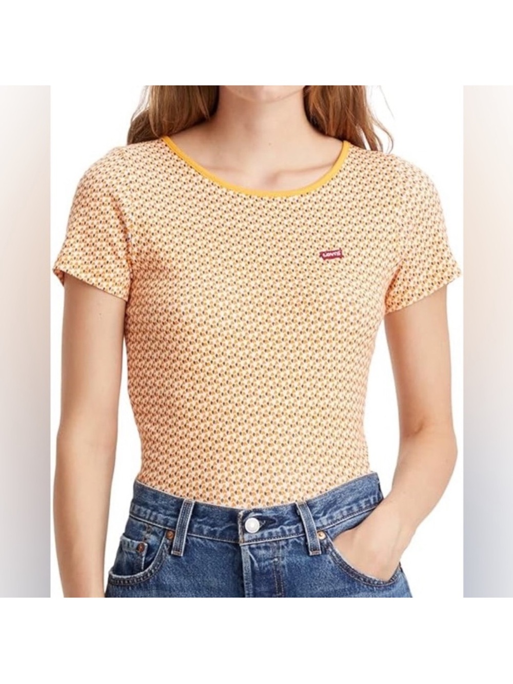 Levi's Yellow Micro-Print Scoop Neck Short Sleeve Tee